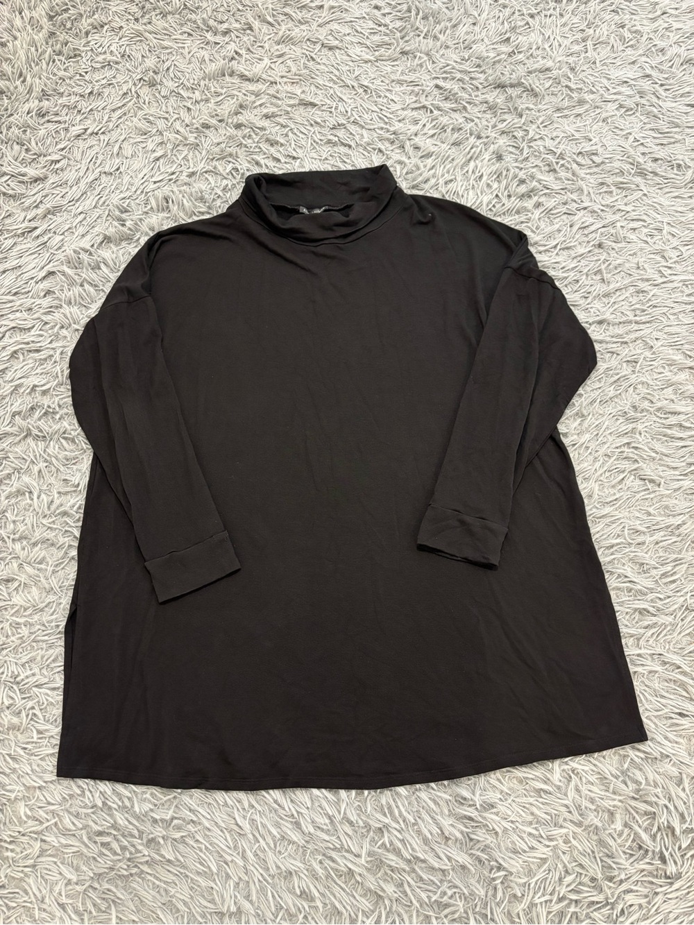 Eileen Fisher Women’s Black Tencel Turtleneck Tunic Sweater Large Minimalist